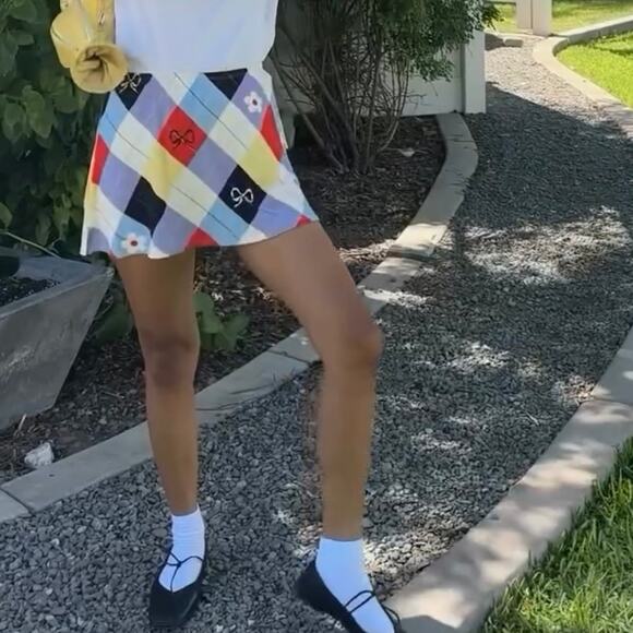 Lisa Says Gah Darcy Cirque Argyle Plaid Bow Skort High Waisted Mini Skirt New S - Picture 4 of 8